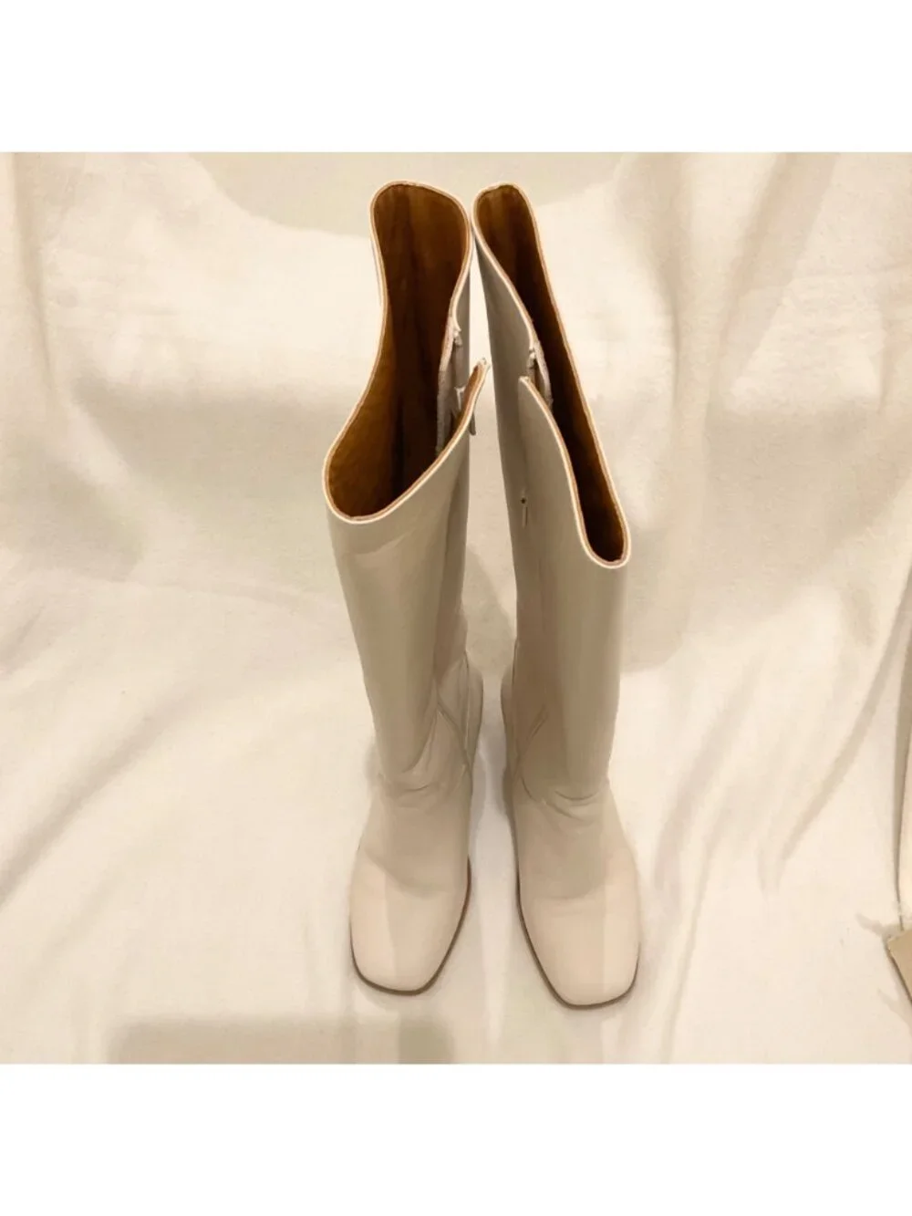 Sezane off white TEDDY HEELED high BOOTS leather SZEU39 RUN SMALL US7.5